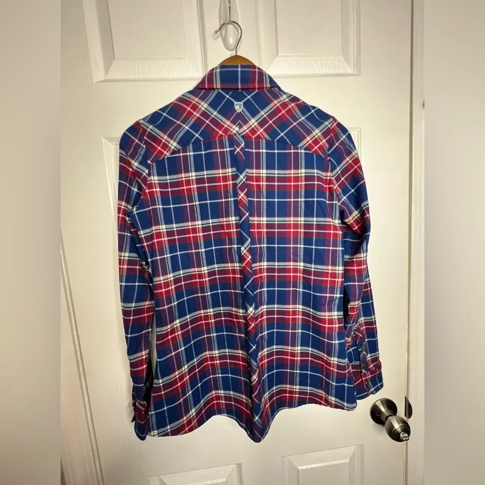 Kuhl Women’s X Small Alina Flannel Shirt Blue Plaid Long Sleeve Button Up Top XS